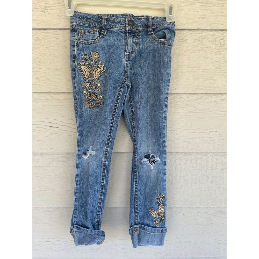 Disney Hannah Montana Forever Girls Butterfly Embroidered Jeans 6X